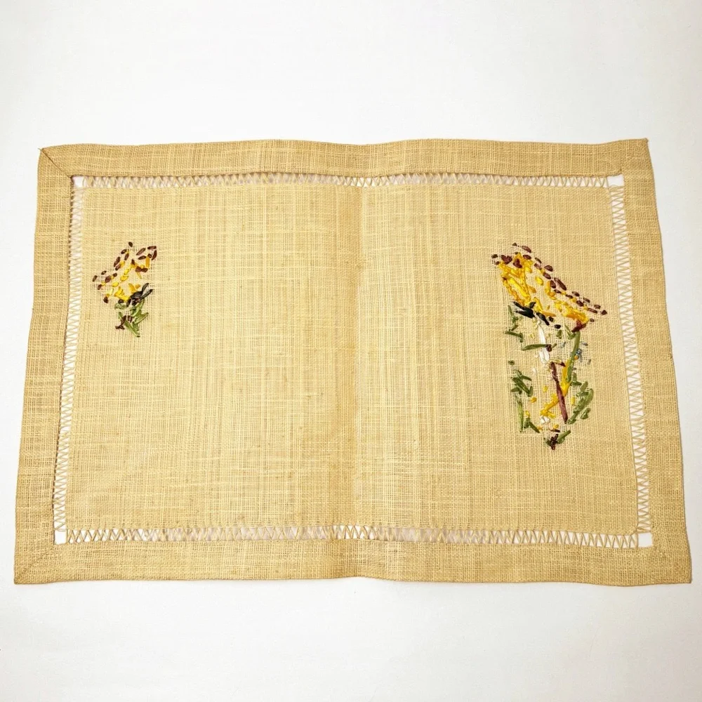 Vintage Woven Straw Embroidered Butterly Placemats